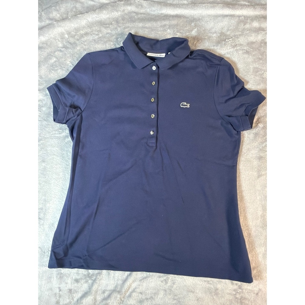Lacoste Womens Slim Fit Polo Shirt Navy Blue Stretch Pique PF7845 Size 44
